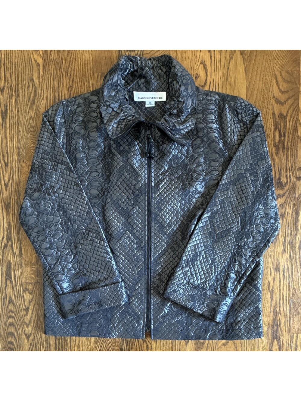 Caroline Rose Women’s XS Black/Gray Snake Skin Full Zip Collared Jacket